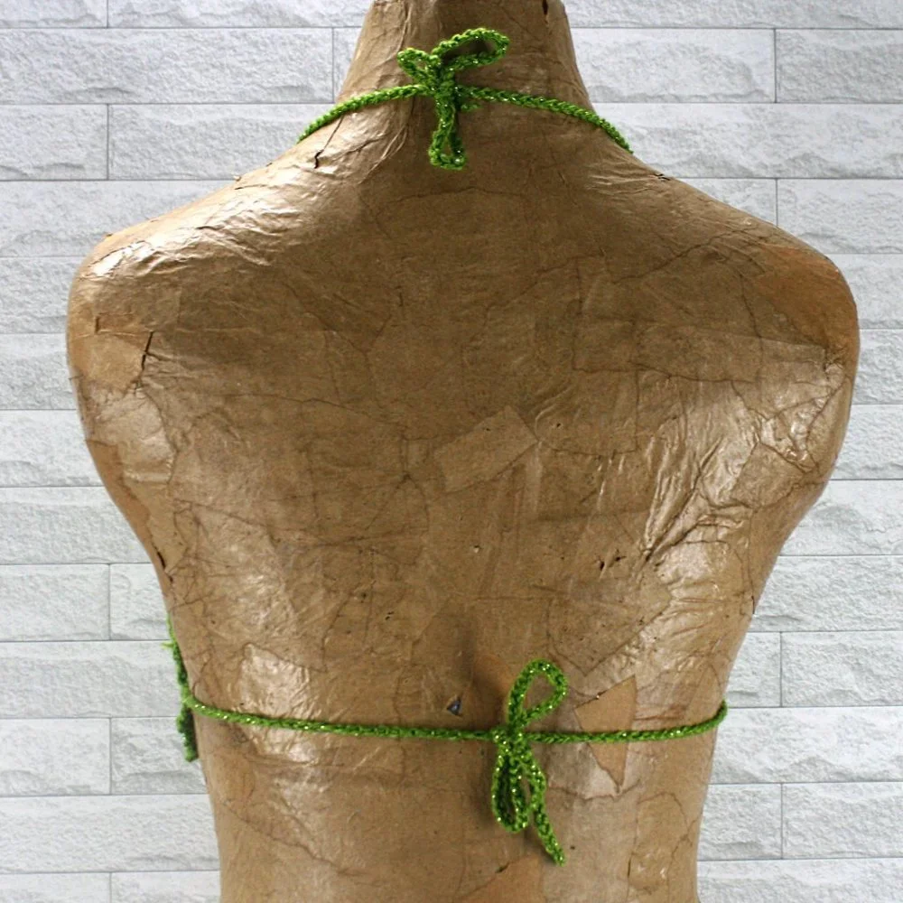 HAND CRAFTED Cropped Top Crochet Bikini Green Metallic Festival Fashion Various - Picture 4 of 9